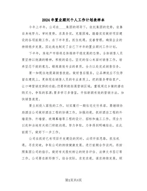 2024年置业顾问个人工作计划表样本（二篇）