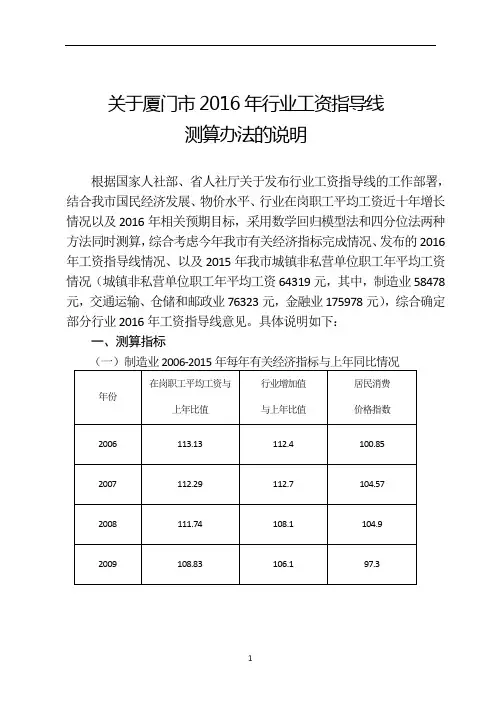 关于厦门市2016年行业工资指导线