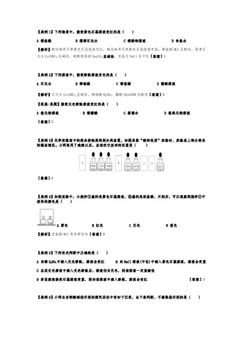人教版化学  第10单元 酸和碱 典型例题解析