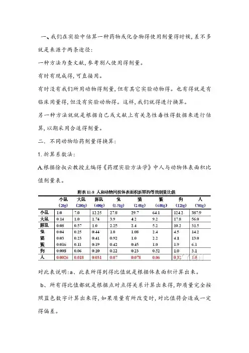 给药剂量换算