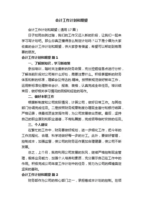 会计工作计划和期望（通用17篇）