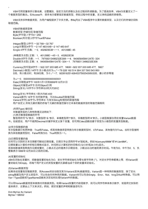 ACCESS辅导：VBA数据类型