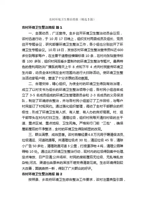 农村环境卫生整治简报（精选5篇）