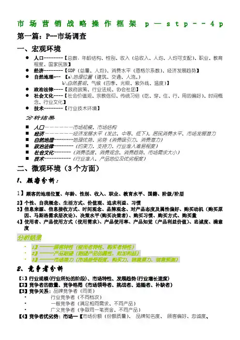 市场营销战略操作框架p—stp--4p
