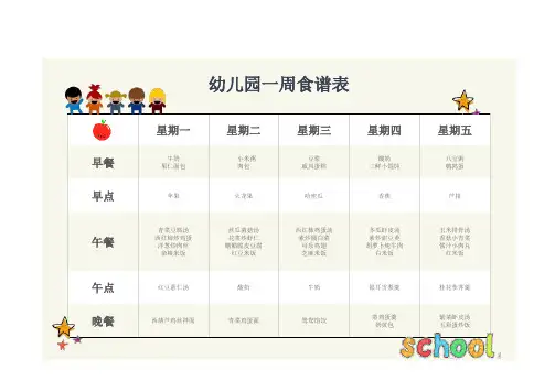 幼儿园一周食谱表格