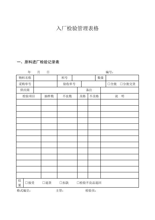 入厂检验管理表格
