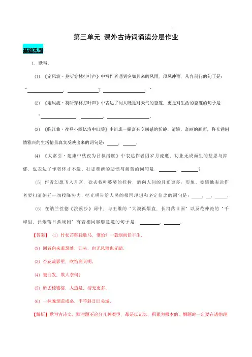 九年级语文下册-课外古诗词诵读(分层作业)(解析版)