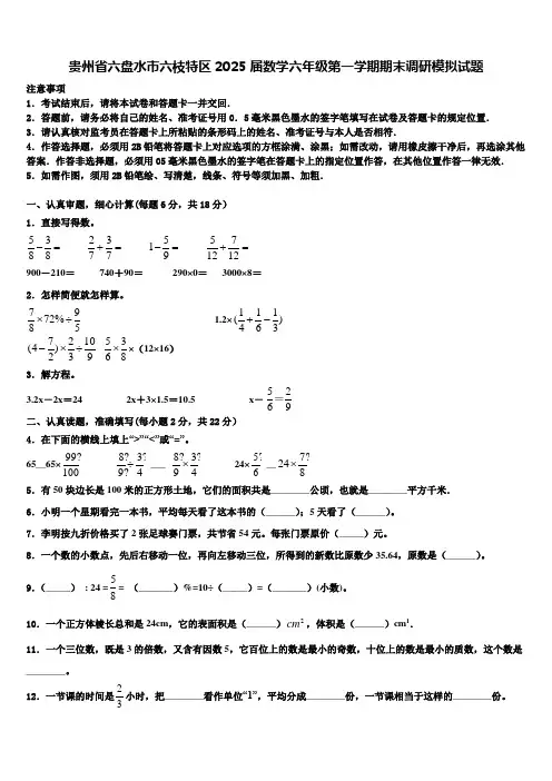 贵州省六盘水市六枝特区2025届数学六年级第一学期期末调研模拟试题含解析