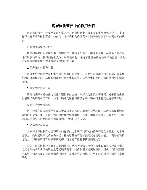 钙在植物营养中的作用分析