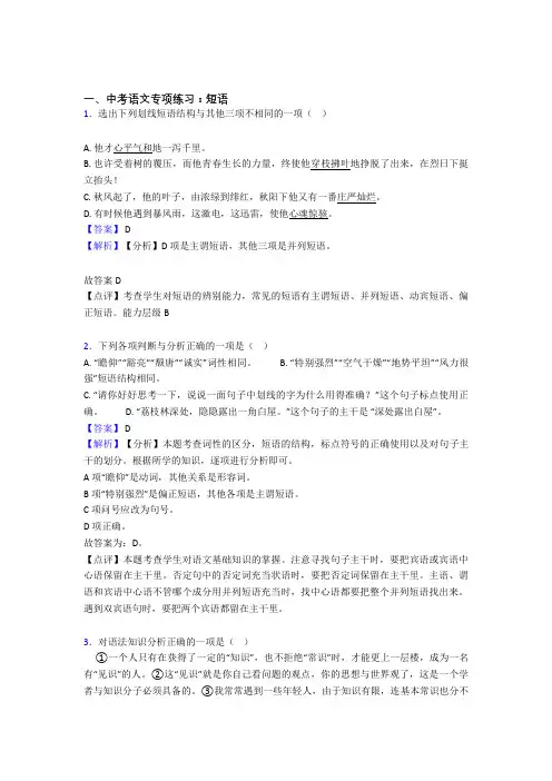 中考 语文 短语题及答案