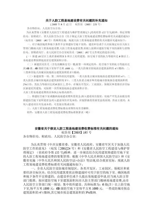 安徽省人防工程易地建设费文件