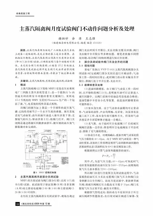 主蒸汽隔离阀月度试验阀门不动作问题分析及处理