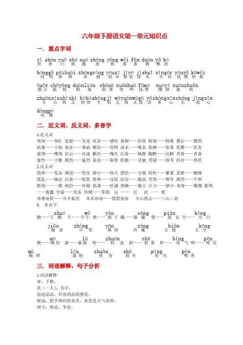 六年级下册语文第一单元知识点