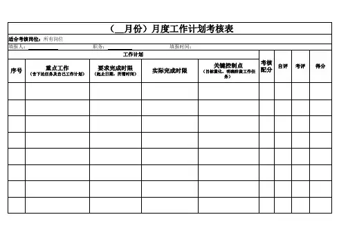 月度工作计划考核表(2016版定)