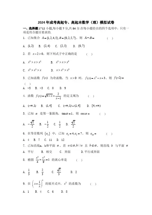 2024年成考高起专、高起本数学(理)-模拟押题卷