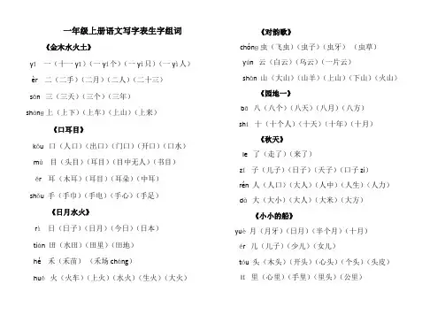 部编版人教版一年级语文上册语文写字表生字组词