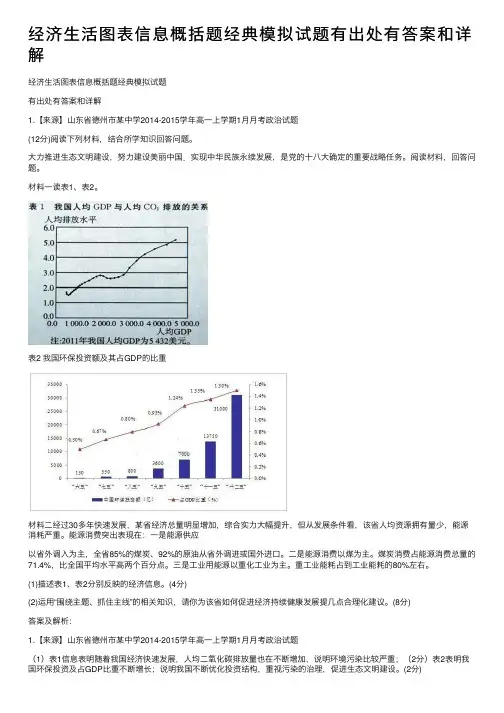 经济生活图表信息概括题经典模拟试题有出处有答案和详解