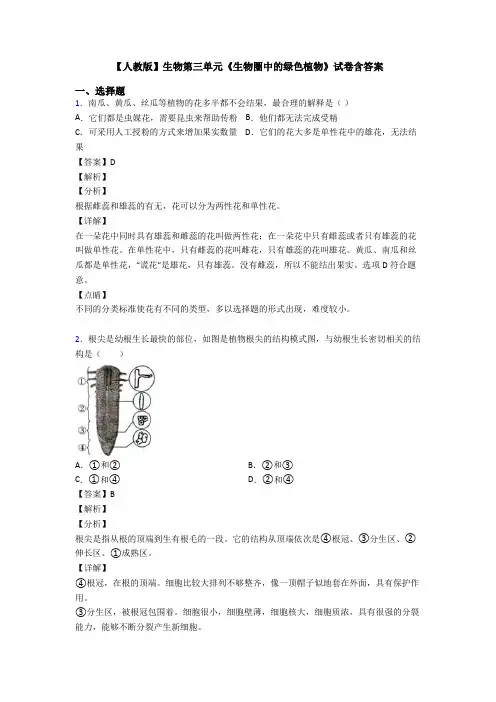 【人教版】生物第三单元《生物圈中的绿色植物》试卷含答案