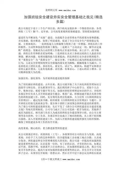 加强班组安全建设夯实安全管理基础之我见(精选多篇)