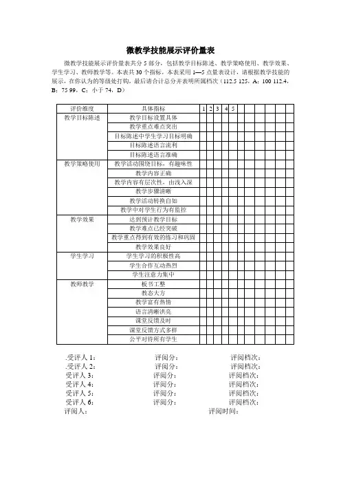 微教学技能展示评价量表