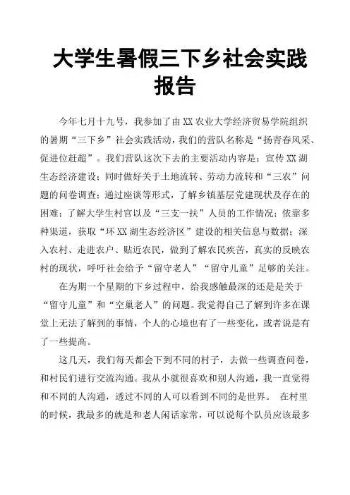 大学生暑假三下乡社会实践报告