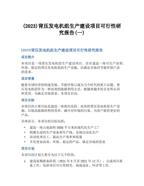 (2023)背压发电机组生产建设项目可行性研究报告(一)