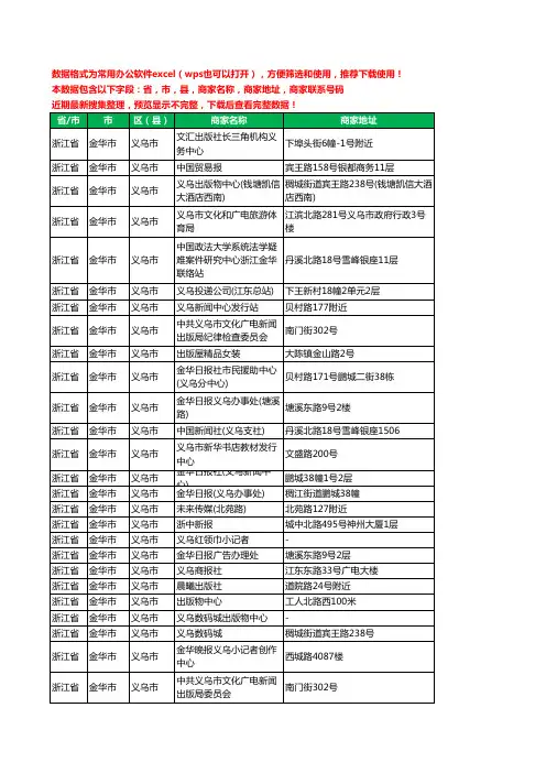 2020新版浙江省金华市义乌市出版工商企业公司商家名录名单黄页联系电话号码地址大全27家