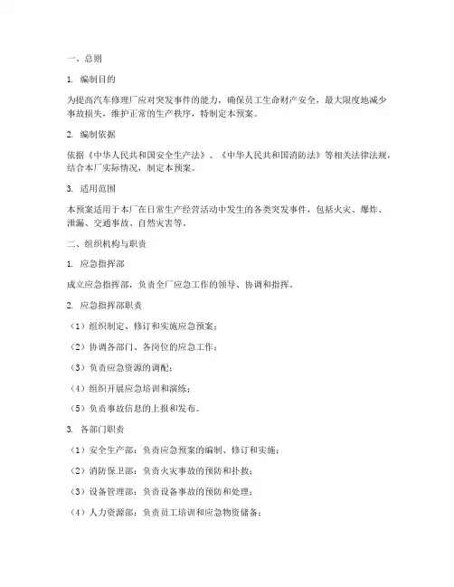 汽车修理厂的应急预案模板