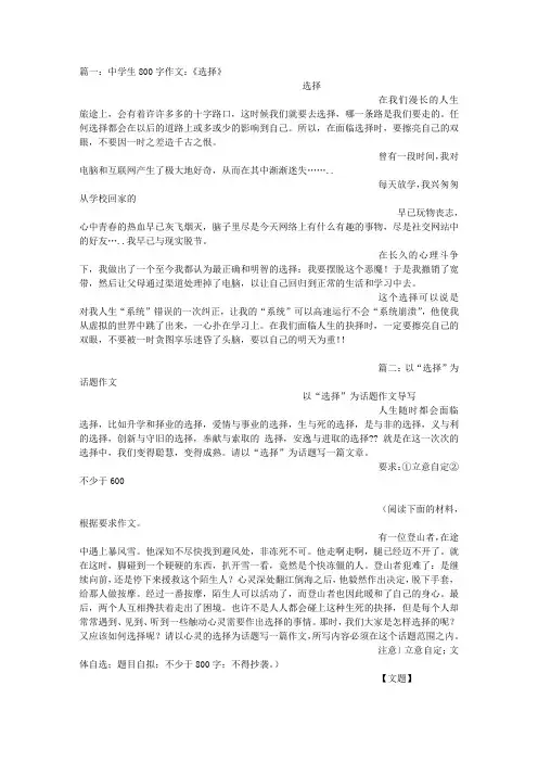 抉择(1600字)作文