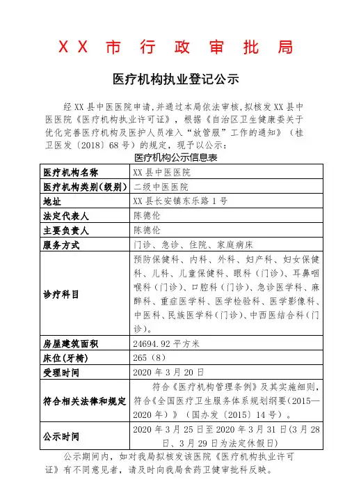 医疗机构公示信息表【模板】