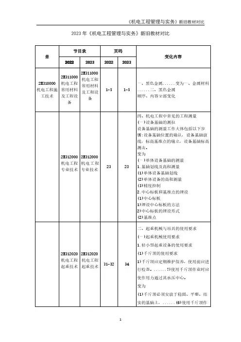 2023年二级建造师《机电工程管理与实务》新旧教材对比
