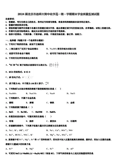 2024届北京市首师大附中化学高一第一学期期末学业质量监测试题含解析