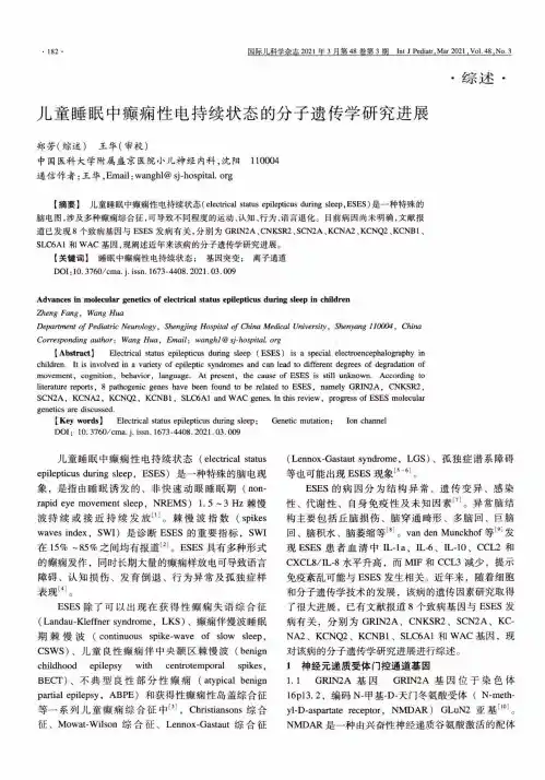儿童睡眠中癫痫性电持续状态的分子遗传学研究进展