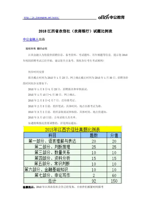 2018江西省农信社(农商银行)试题比例表