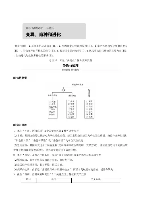 全国通用高考生物专题复习：专题6 专点16 立足“关键点”区分变异类型