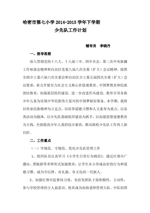 15年下少先队工作计划