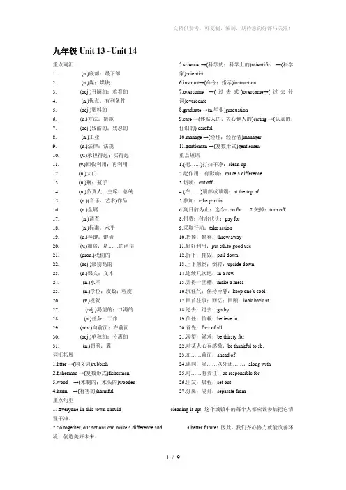 九年级英语Unit13-14复习导学案