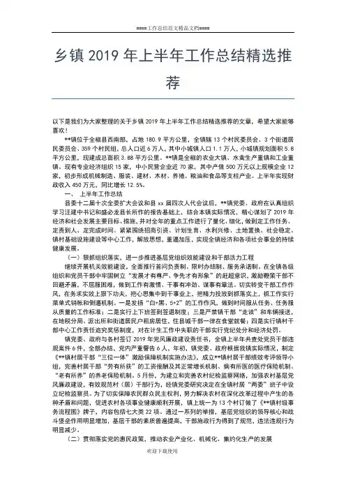 2019年最新乡镇上半年工作总结最新工作总结文档【五篇】