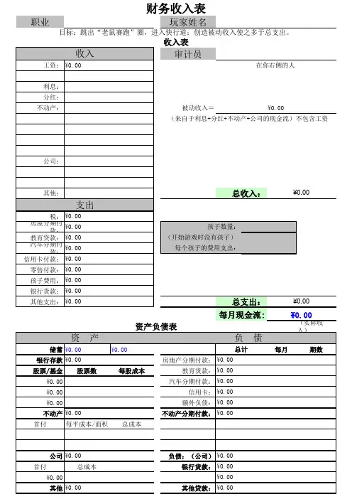 富爸爸穷爸爸财务收入表(自动计算)