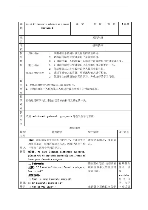 鲁教版英语六年级下Unit2 My favorite subject is science ScetionB(1)
