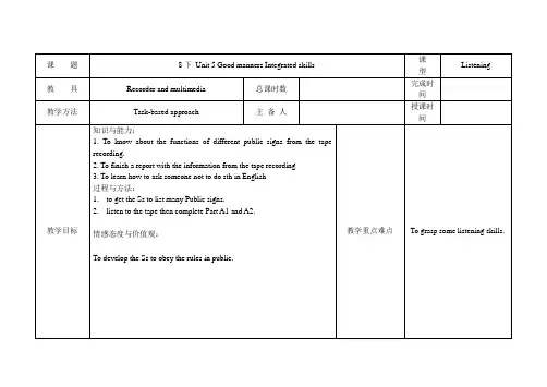 译林版八年级英语下册Unit 5  Integrated skillsI教案