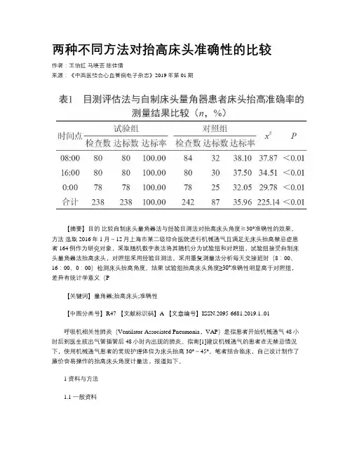 两种不同方法对抬高床头准确性的比较