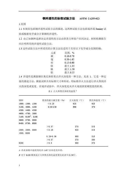 astm(a255-02)钢的淬透性试验方法