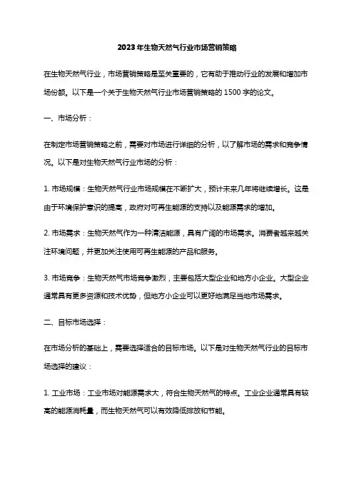 2023年生物天然气行业市场营销策略