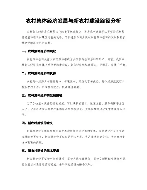 农村集体经济发展与新农村建设路径分析