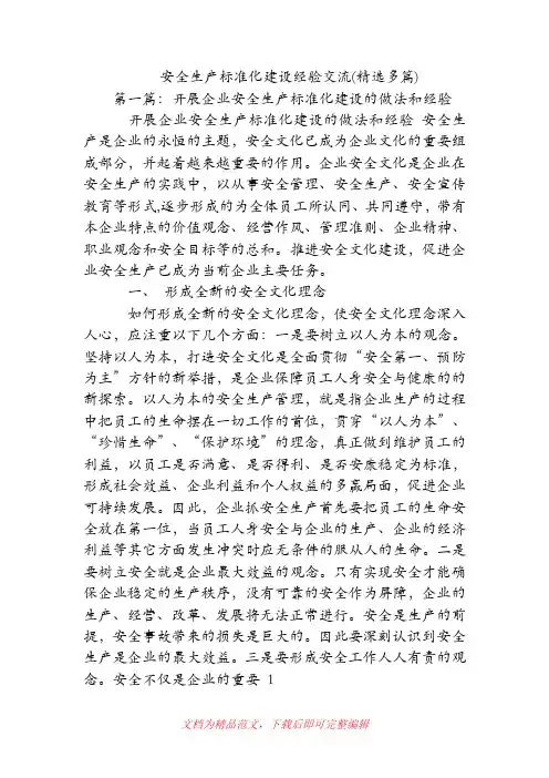 安全生产标准化建设经验交流(精选多篇).doc