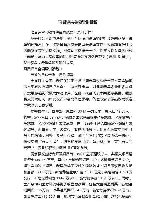 项目评审会领导讲话稿范文（通用3篇）