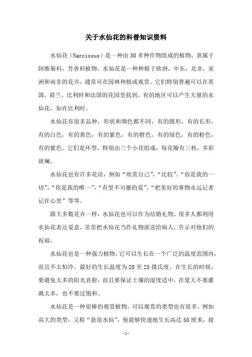 关于水仙花的科普知识资料