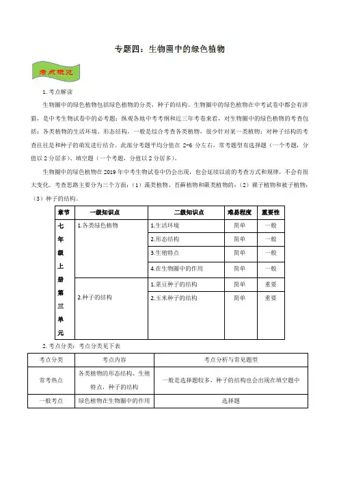专题04 生物圈中的绿色植物(精讲)-2019年中考生物一轮复习全揭秘(解析版)
