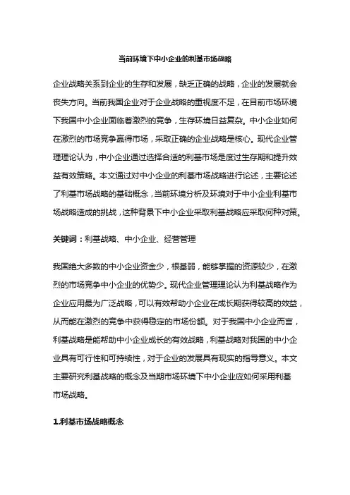 当前环境下中小企业的利基市场战略